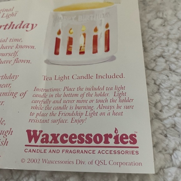 VINTAGE 2000 WAXCESSORIES FRIENDSHIP LIGHT HAPPY BIRTHDAY CANDLE HOLDER - Picture 8 of 9